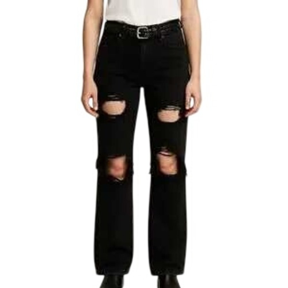 RtA Womens Small Distressed Attached Leather Belt Dexter Jeans in Black NWT